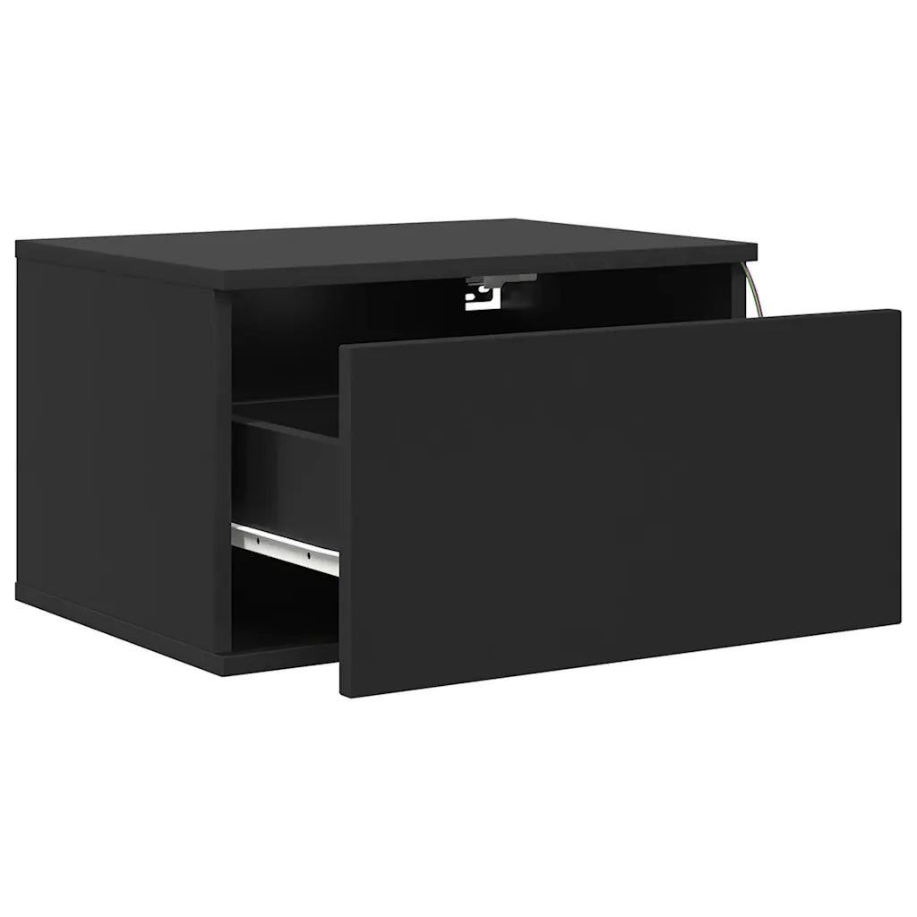 Comodino | Armadio da Notte | Mobiletto da notte a Parete con Luci LED Nero