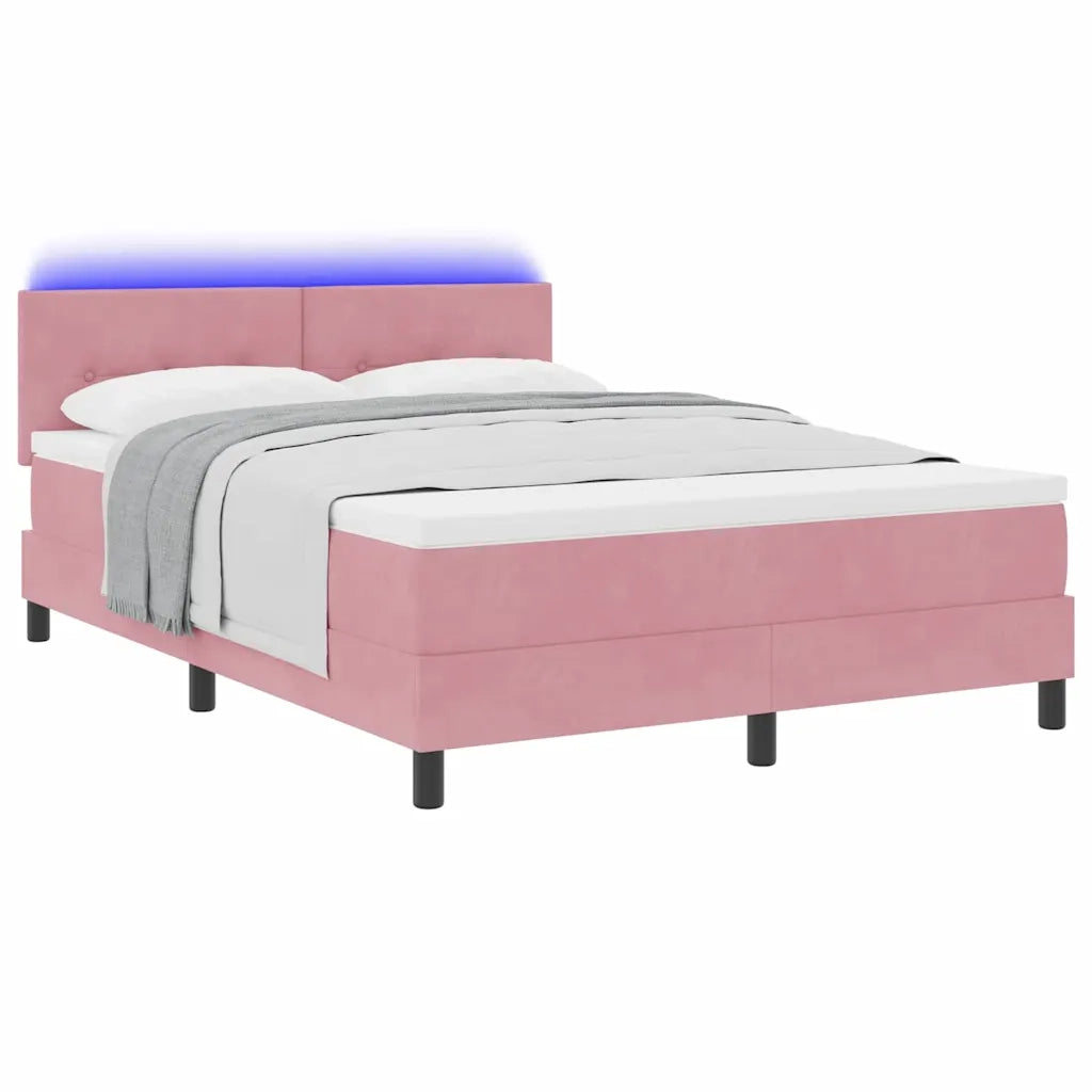 Letto a Sorgente LED con materasso Rosa 160 x 200 cm Velluto
