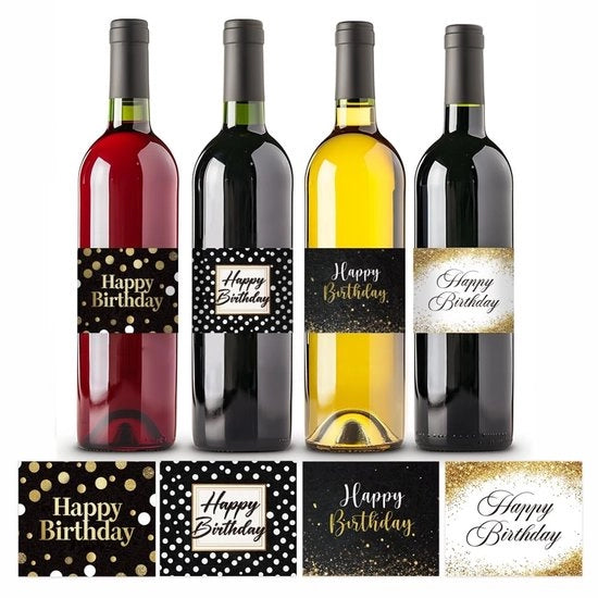 Etichette per bottiglia di vino 40 pezzi - Etichette self-adesive - Sticker per compleanno - Etichette per bottiglia di vino per festa di compleanno - Etichette per cocktail - Materiale: carta, colore: nero/oro