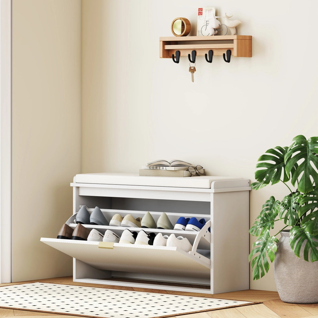 Panca con cassetto e appendiabiti ¨C Minimal ¨C 80x26x47,5 cm bianco