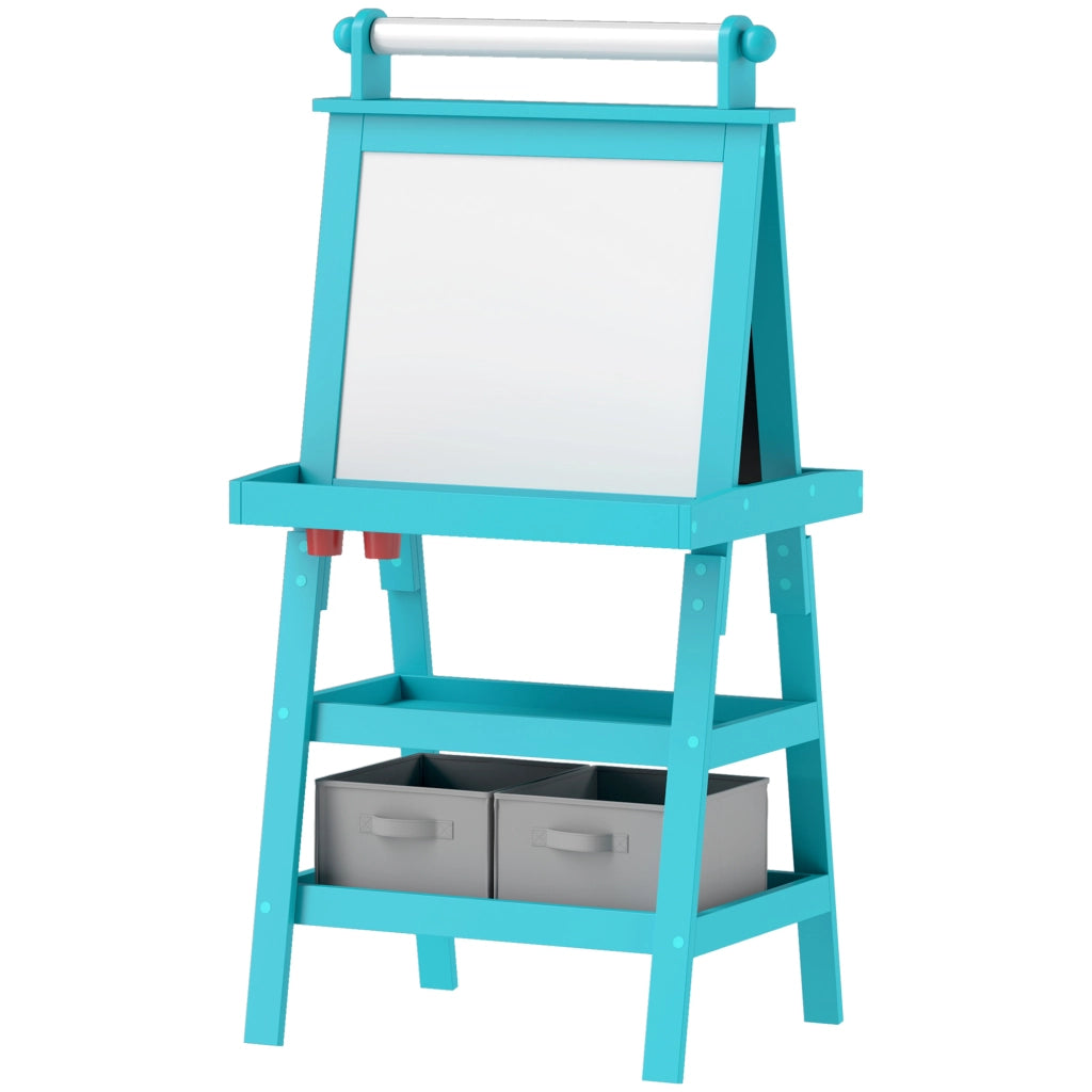 Cavalleto per Bambini 3 in 1 Lavagna Magnetica e Gessetti con Rotolo Carta e Cestini ¨C Minimal ¨C Blu