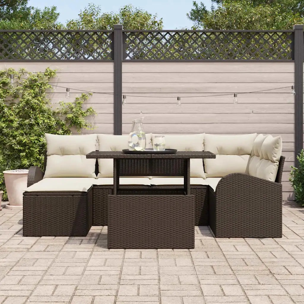 Set Divano da Giardino con cuscino 7 pcs Marrone e crema