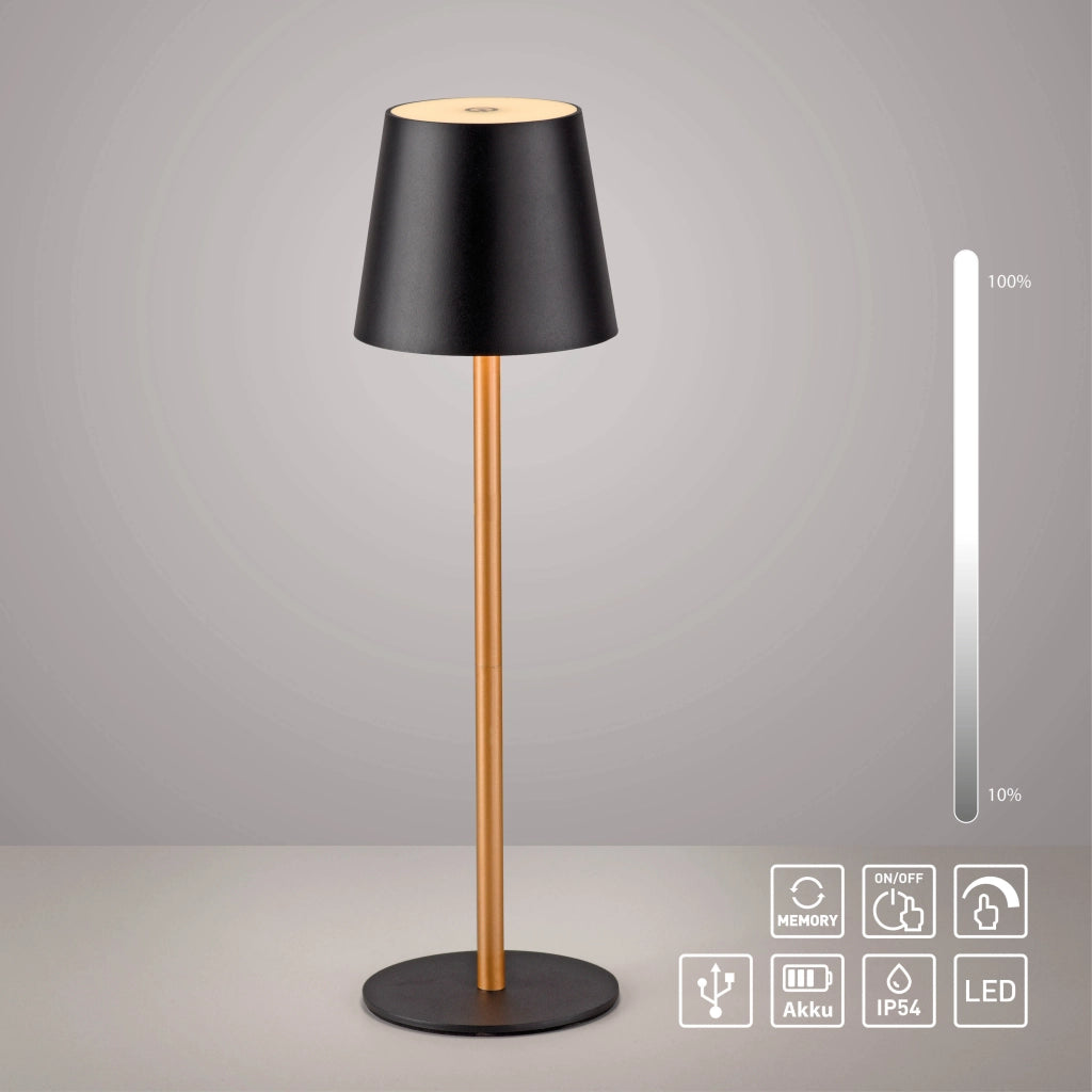 Lampada da tavolo wireless touch nero/ottone LED IP54 EURIA