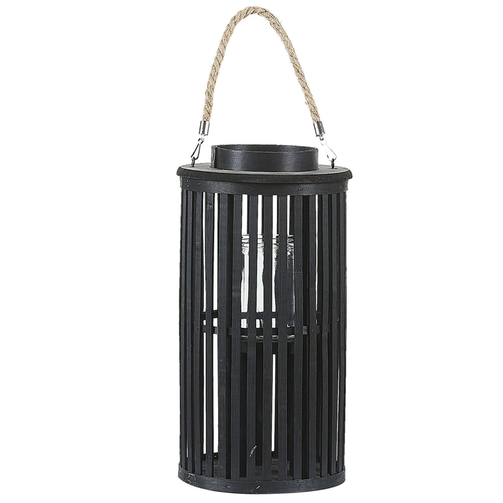 Lanterna in legno di salice Nero 40 cm con portacandele in stile boho naturale