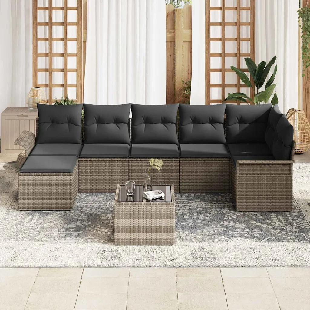 Set Divano da Giardino con cuscino 8 pcs Grigio Poly Rattan 3345459
