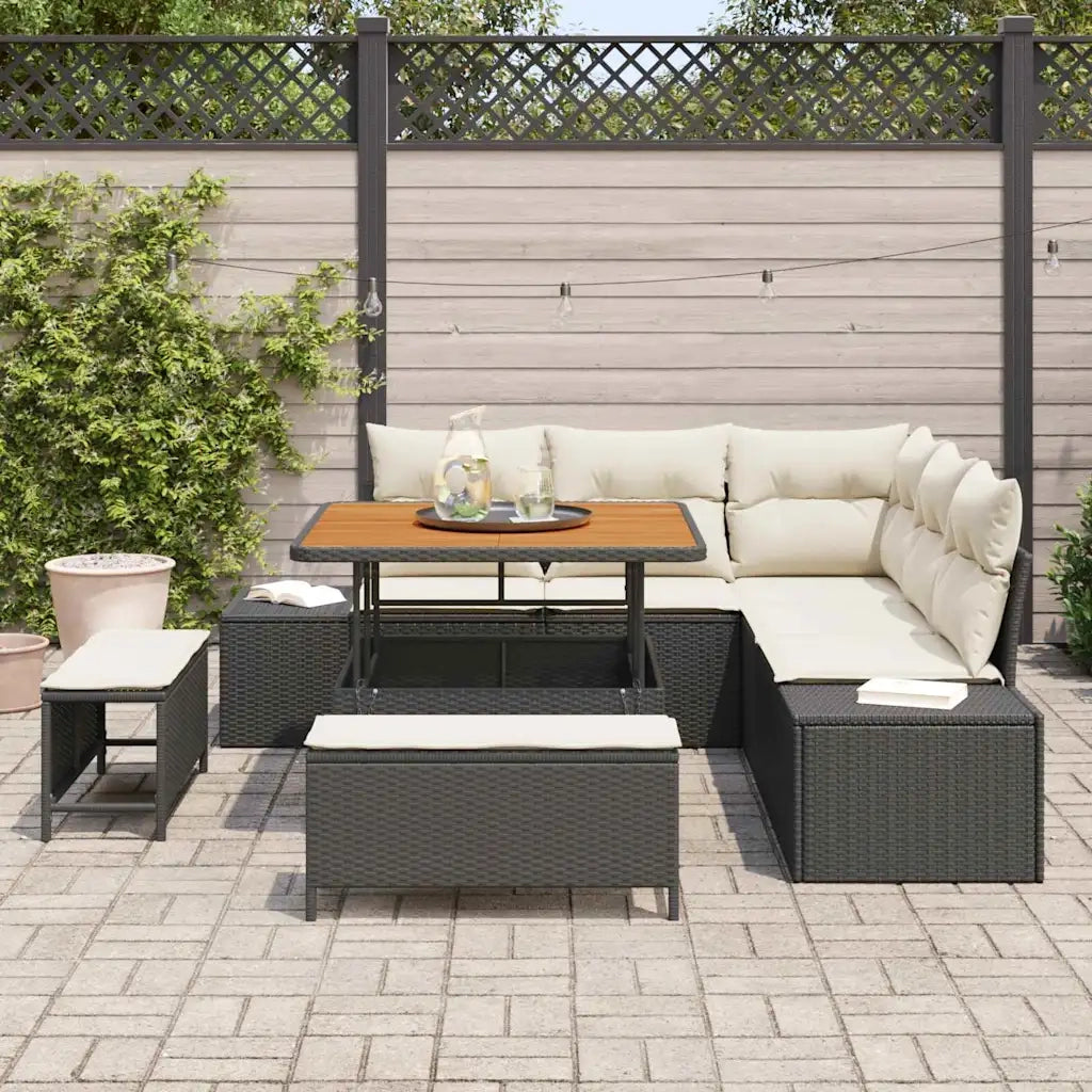 Set Divano da Giardino con cuscino 8 pcs Nero polyrattan