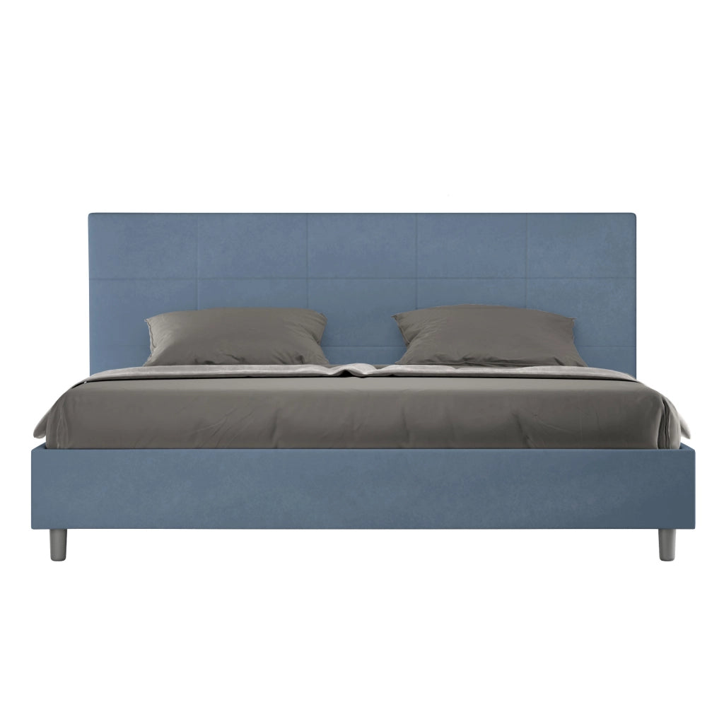 Letto Matrimoniale King Size 200x210 cm con Rete Imbottito in Microfibra Mika Blu