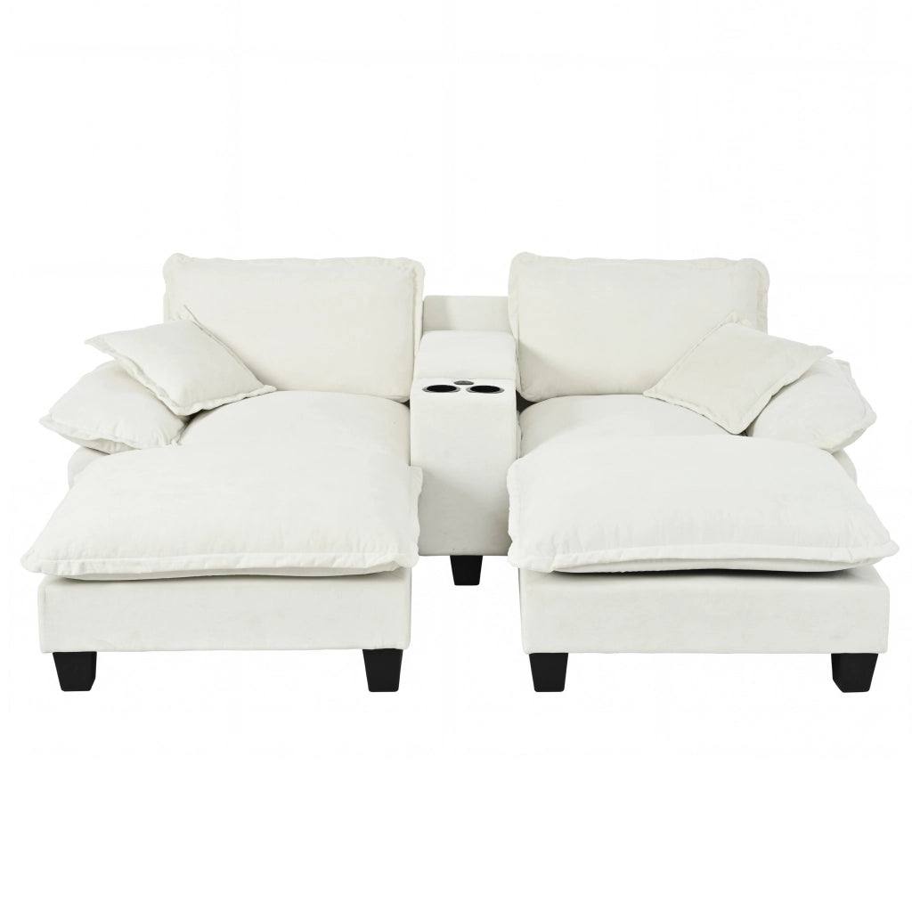 Divano Angolare Modulare con Ottomane e Contenitore ¨C MINIMAL ¨C Chenille, Beige