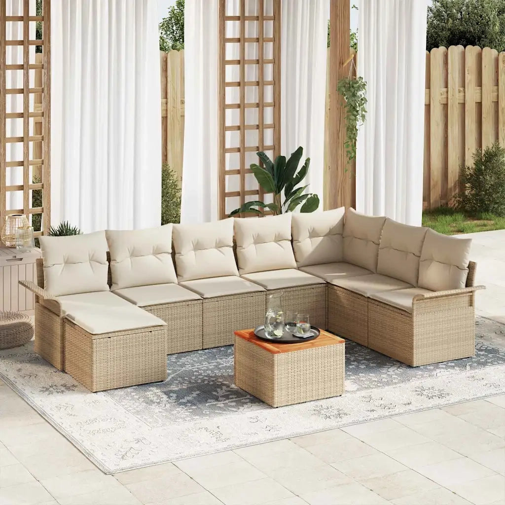 Set Divano da Giardino con cuscino 9 pcs Beige polyrattan 3347365
