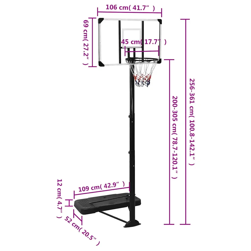 Supporto per Pallacanestro Trasparente 256-361 cm Policarbonato 93650