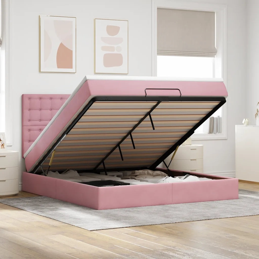 Struttura Letto Pouf con Materassi Rosa 180x200 cm Velluto 3314485