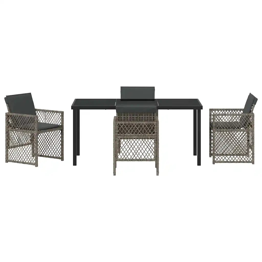 Set da Pranzo per Giardino 5 pcs Grigio polyrattan
