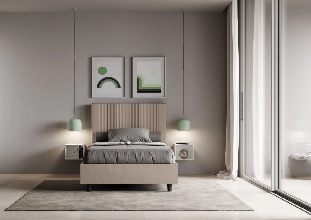 BS COM Letto una piazza e mezza contenitore imbottito 120x190 similpelle tortora