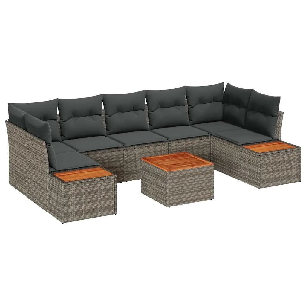 Set Divano da Giardino con cuscino 8 pcs Grigio Poly Rattan