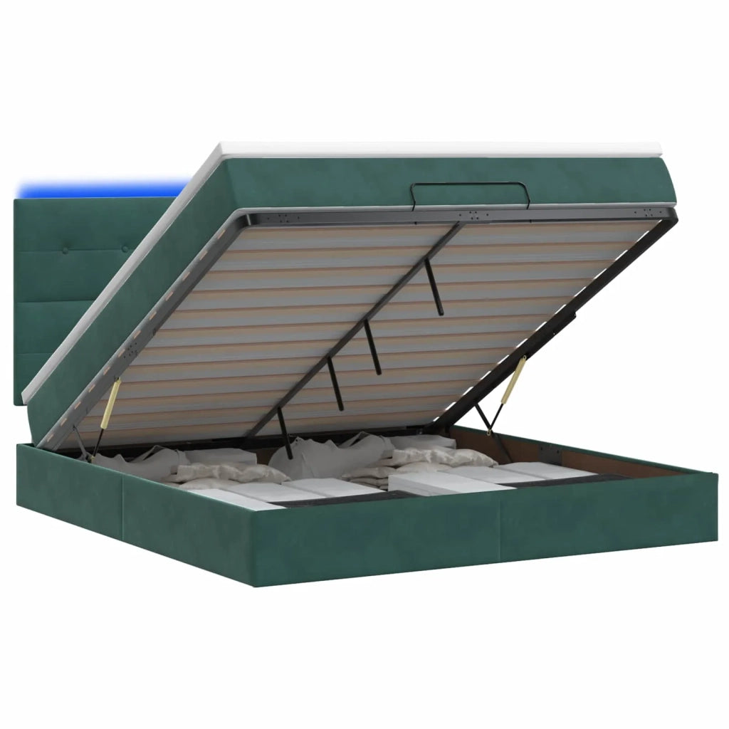 Letto Ottomano con Materasso e LED Verde Scuro 180 x 200 cm 3458322