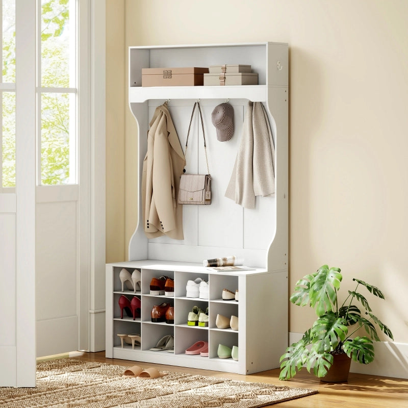 APPENDIABITI con panca e 12 scomparti scarpe 100x35x172,2 cm Bianco