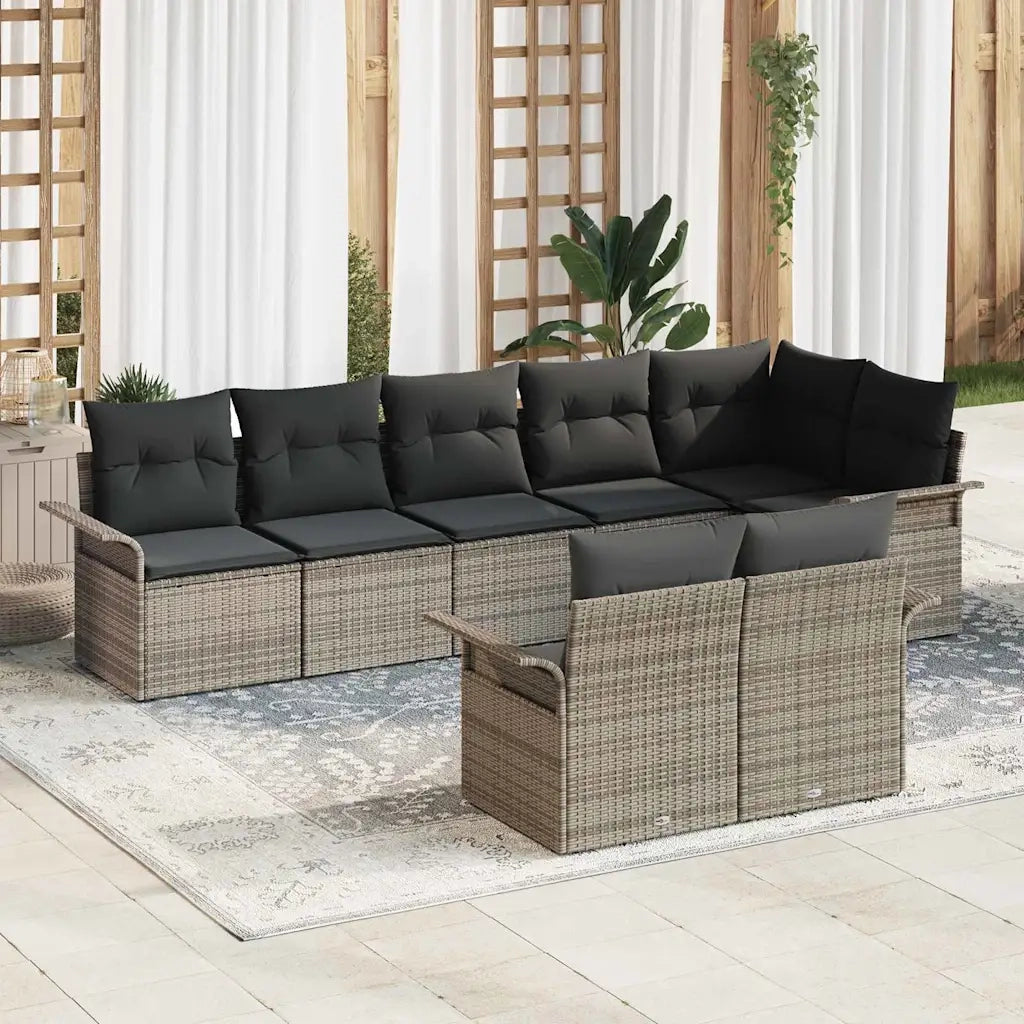 Set Divano da Giardino con cuscino 8 pcs Grigio polyrattan