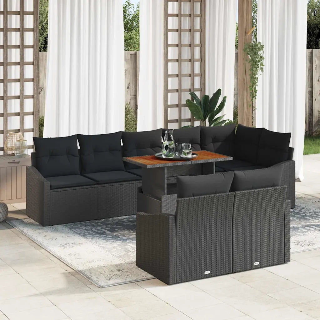 Set Divano da Giardino con archiviazione 9 pcs Nero Poly Rattan