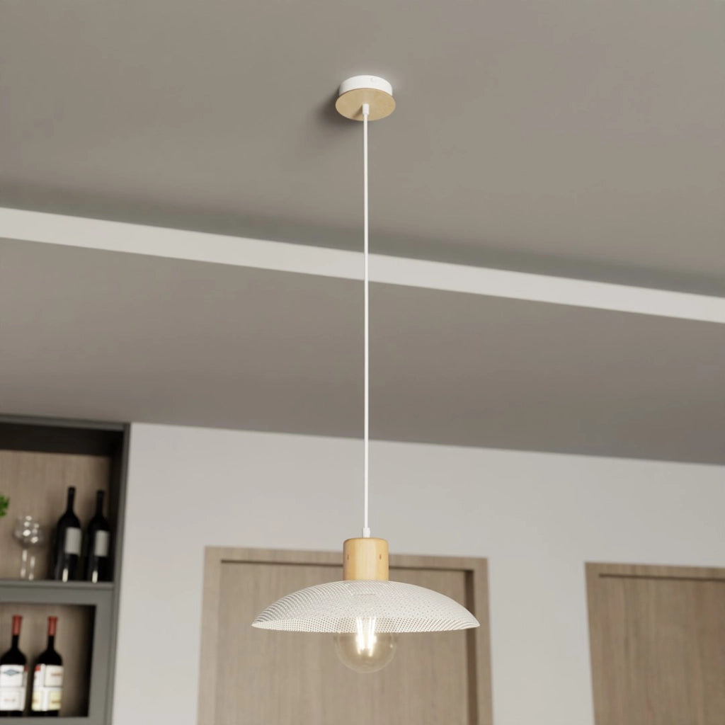 Lampada a sospensione scandi bianca legno KOBE E27 Emibig