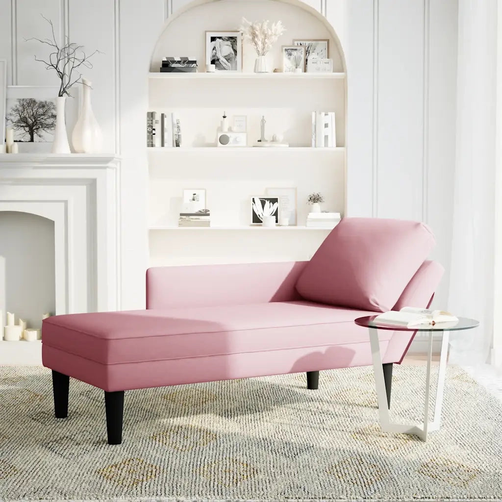 vidaXL Sdraio con Cuscino e Bracciolo Destro in Velluto Rosa