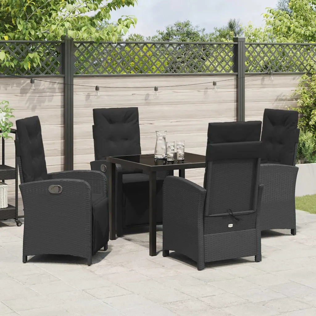 Set da Pranzo per Giardino con cuscino 5 pcs Nero polyrattan