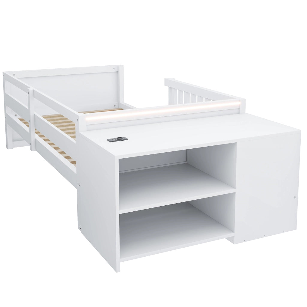 LETTO 90x200 cm in legno bianco con contenitore separato