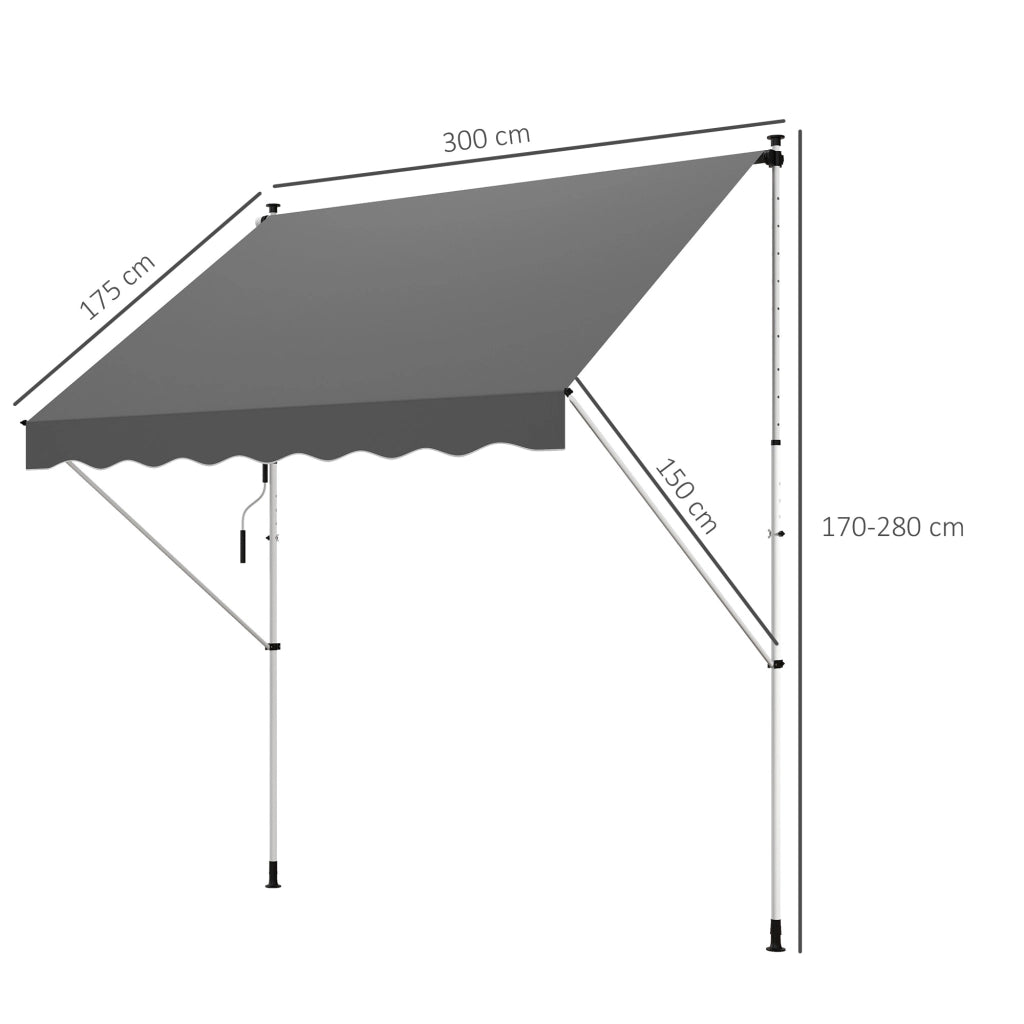 Toldo Manuale Retrattile per Terrazza ¨C Minimal ¨C Grigio 300x150x170-280 cm