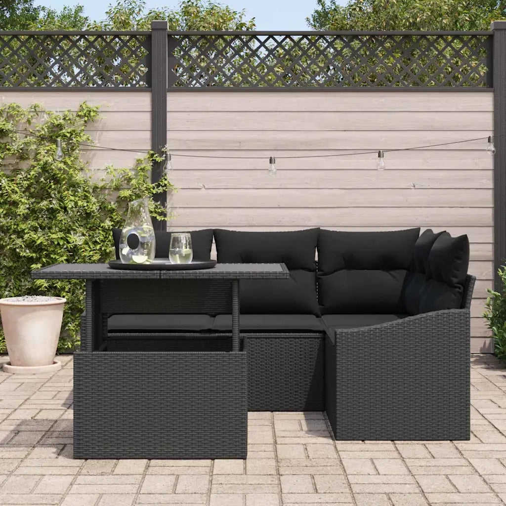 Set Divano da Giardino con cuscino 5 pcs Nero polyrattan