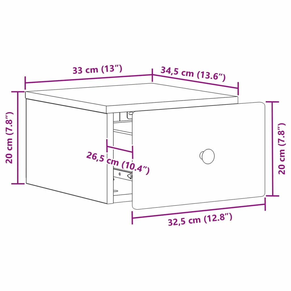 Set di 2 Comodini | Armadio da Notte | Mobiletto da notte a muro Rovere Sonoma 34,5 x 33 x 20 cm