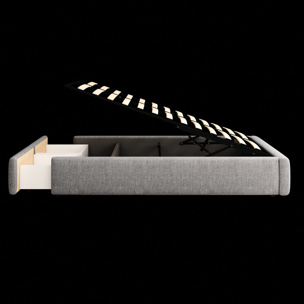 letto imbottito tessuto lino e cotone grigio 140 x 200 cm