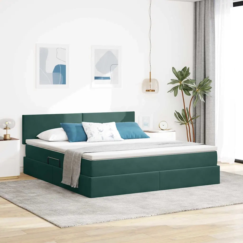 Letto con contenitore e LED Verde Scuro 180 x 200 cm Velluto 3371352