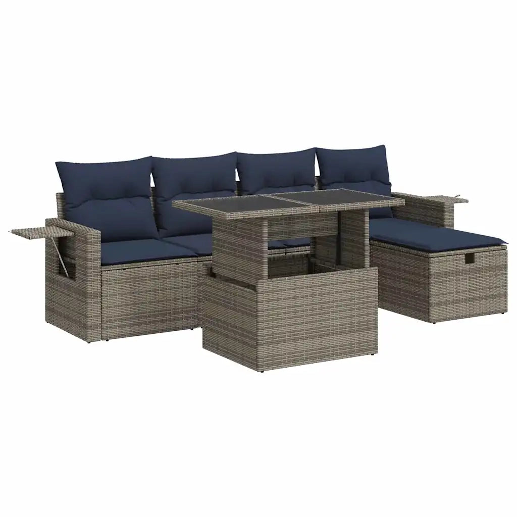 Set Divano Giardino 6 pz con Cuscini Grigio Polyrattan Acacia 3327851