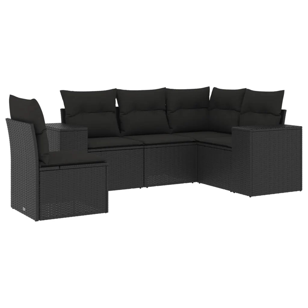 Set Divani da Giardino 5 pz con Cuscini in Polyrattan Nero 3222564
