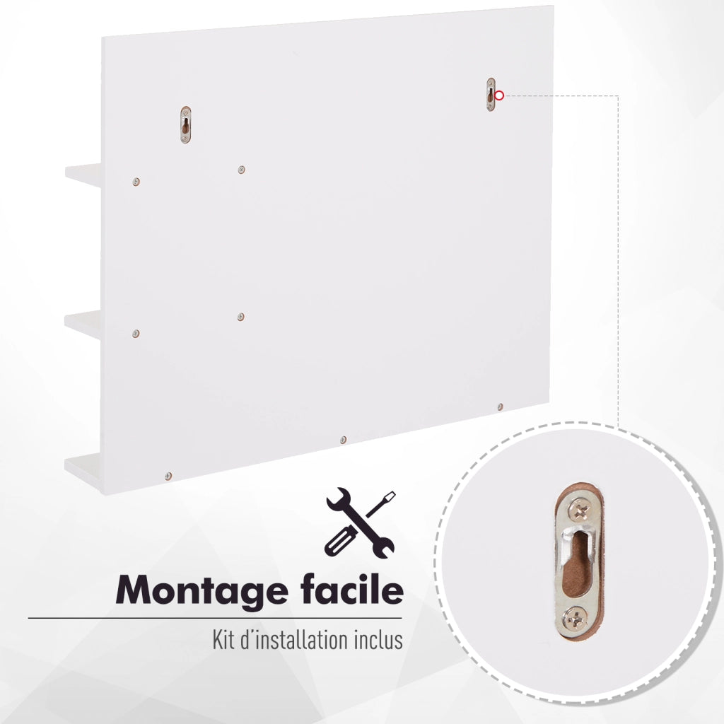 Specchio da Bagno con Mensole ¨C Xylo ¨C 2 Ripiani Laterali + Ripiano Inferiore - MDF Bianco