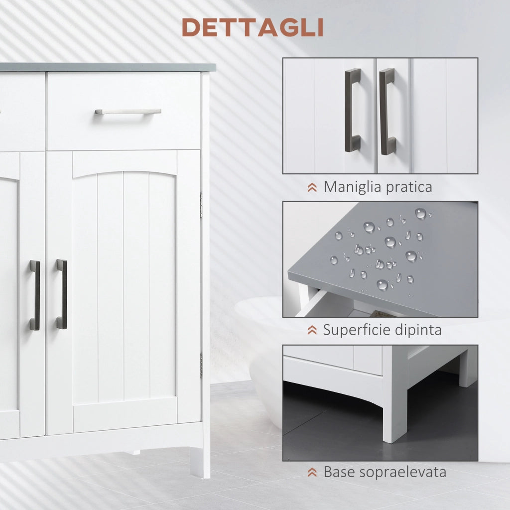 Mobiletto Bagno con 2 Ante, 2 Cassetti e Ripiano Regolabile, in MDF, 68x33x76cm