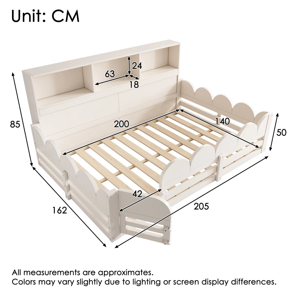 Letto per bambini 140x200 cm, con sponde di sicurezza e vano contenitore, in MDF, bianco