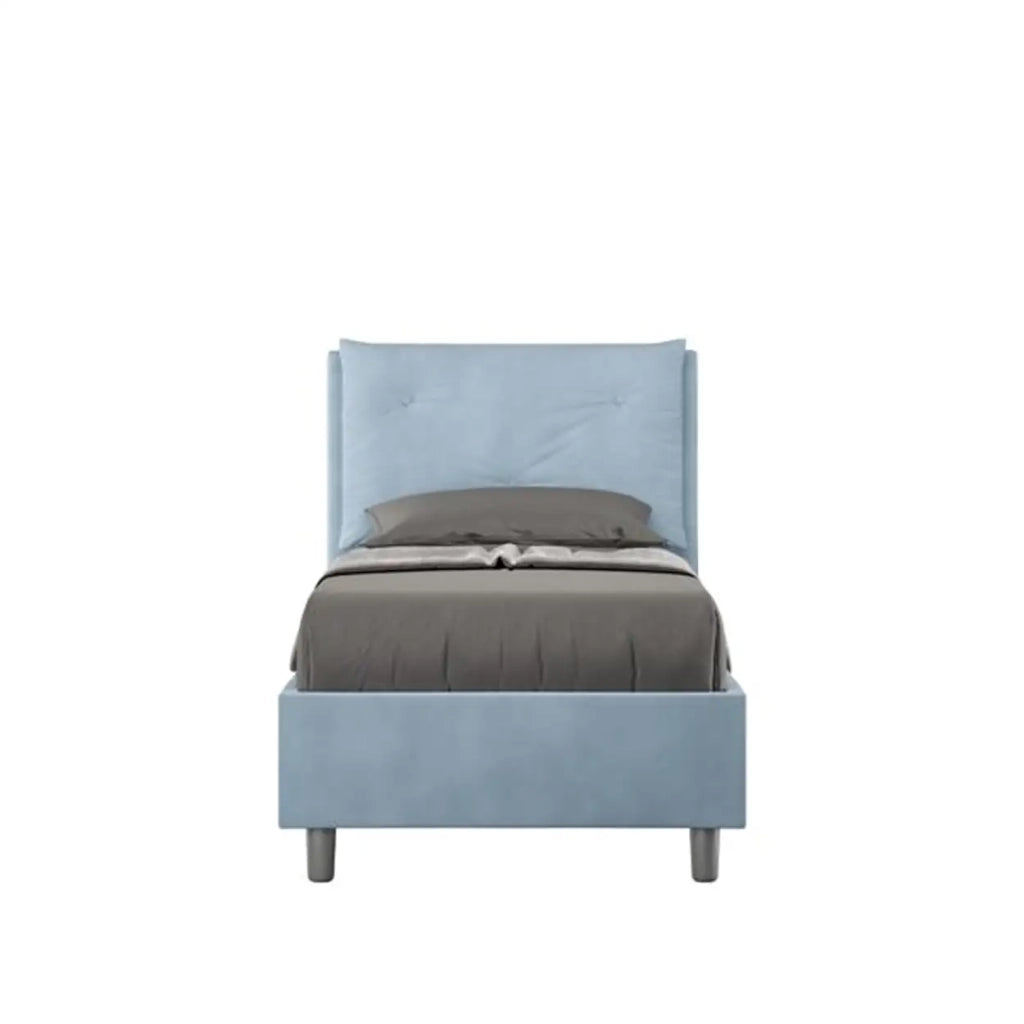 Letto singolo contenitore imbottito 80x190 microfibra azzurro Appia