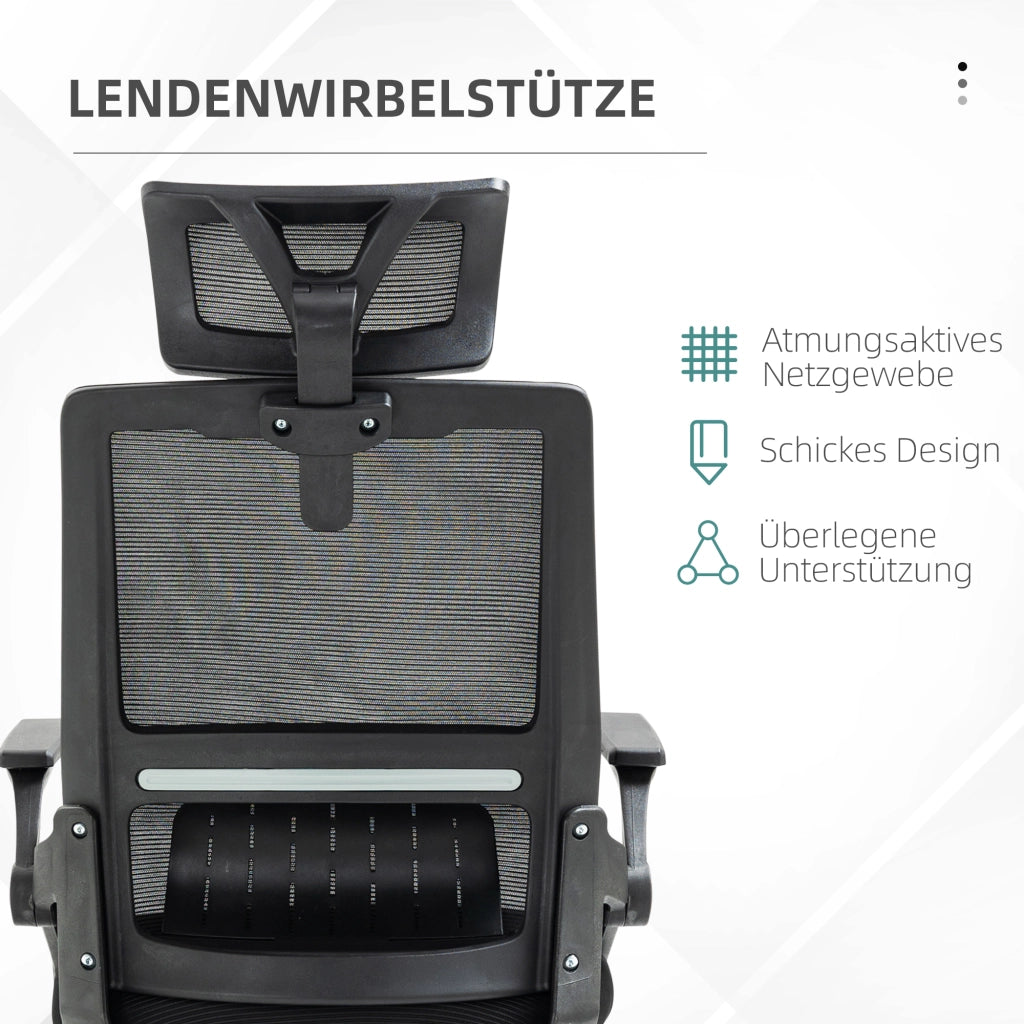 SEDIA da ufficio ergonomica regolabile con poggiatesta rete nera