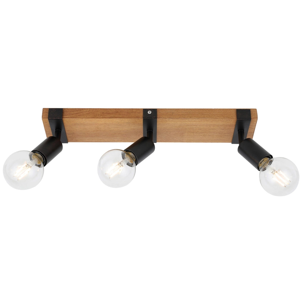 Faretto soffitto 3 luci nero/legno E27 Molini Italux