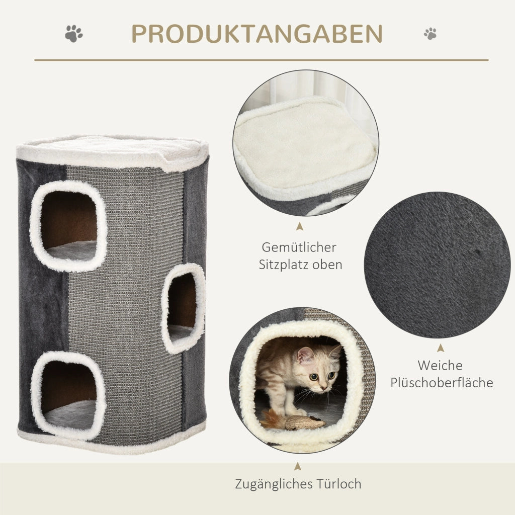 Tiragraffi a Torre 74cm con Cuccia e Cuscino ¨C Xylo ¨C Grigio e Bianco