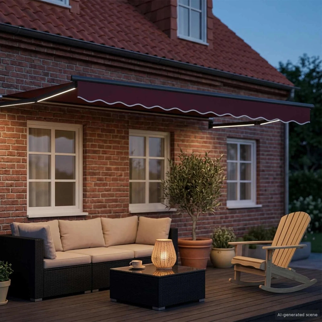 Tenda retrattile manuale con LED-Tenda parasole per balcone Borgogna e Antracite 3 x 2,5 m