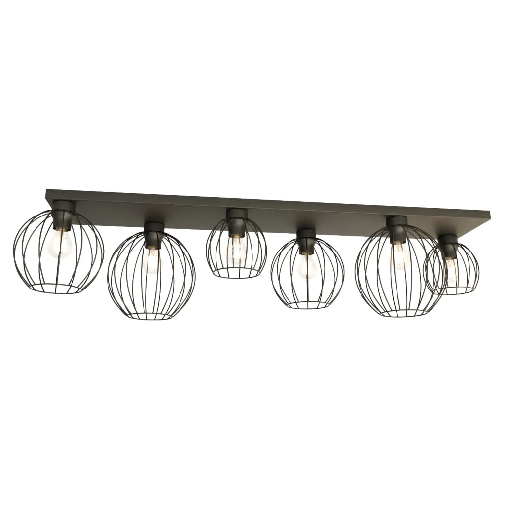 Plafoniera Minimal Industrial Geb 6 Luci Lineari Nera