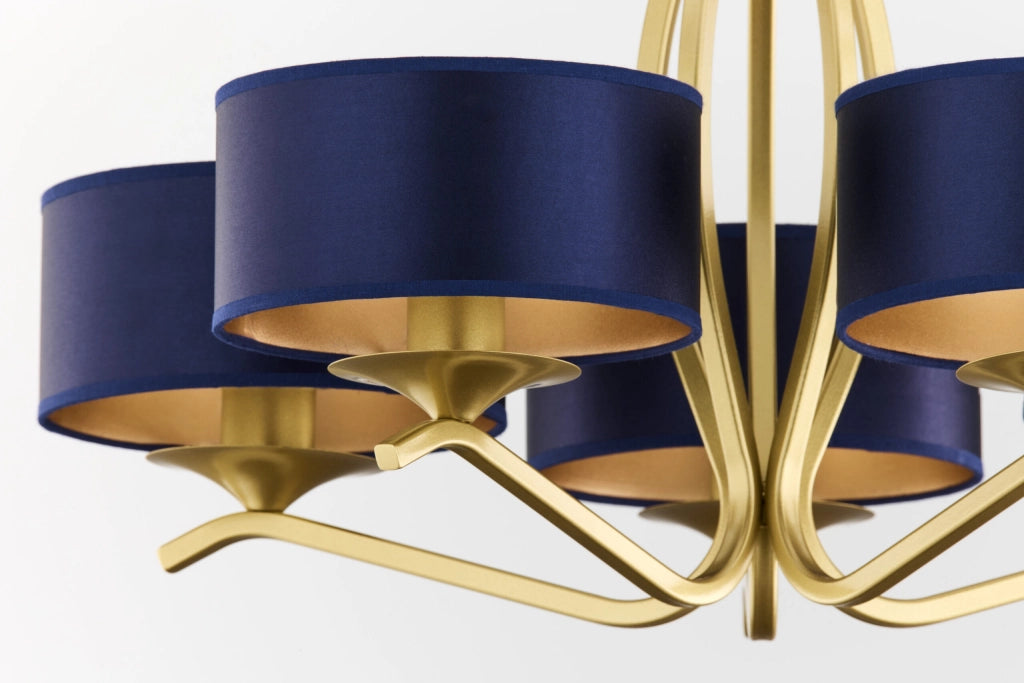 Lampadario classico oro 5 luci paralumi blu E27 Jupiter