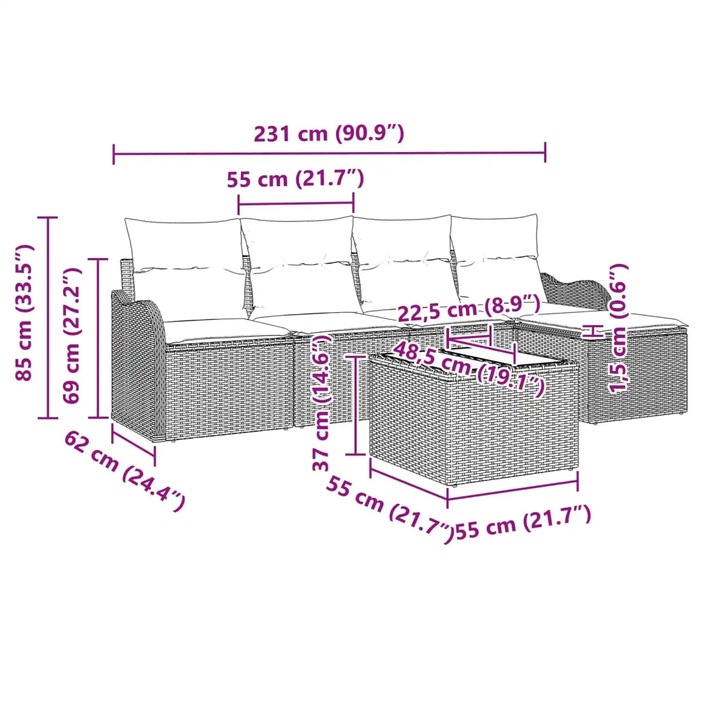 Set Divano da Giardino Grigio polyrattan 3345675