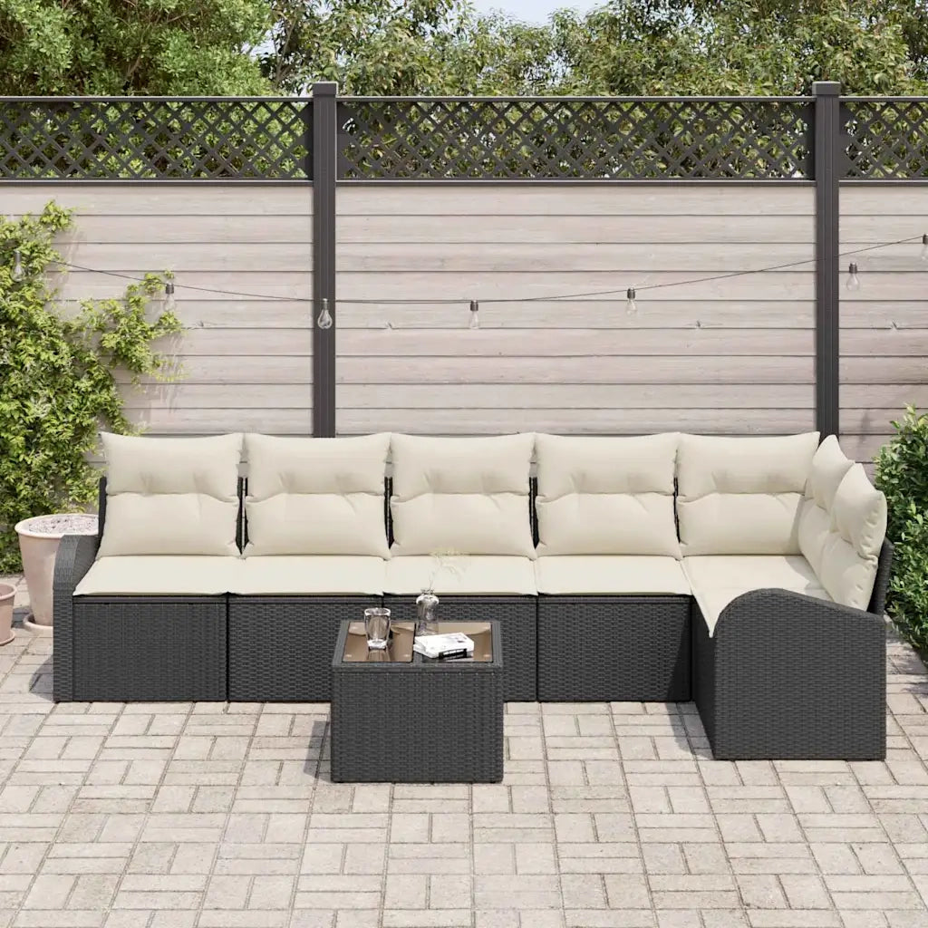 Set Divano da Giardino con cuscino 7 pcs Nero Poly Rattan 3346067