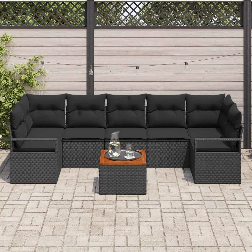 Set Divano da Giardino con archiviazione 8 pcs Nero polyrattan