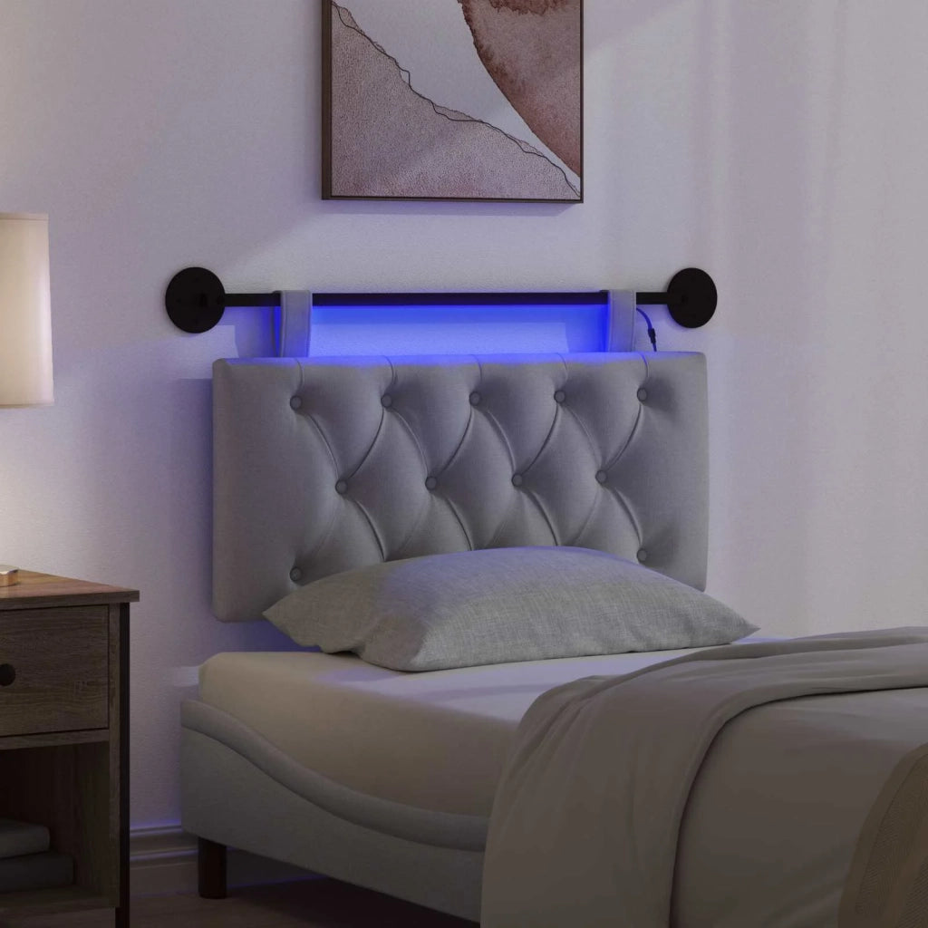 Testiera sospesa Con luce LED Grigio Chiaro Tessuto 3424513