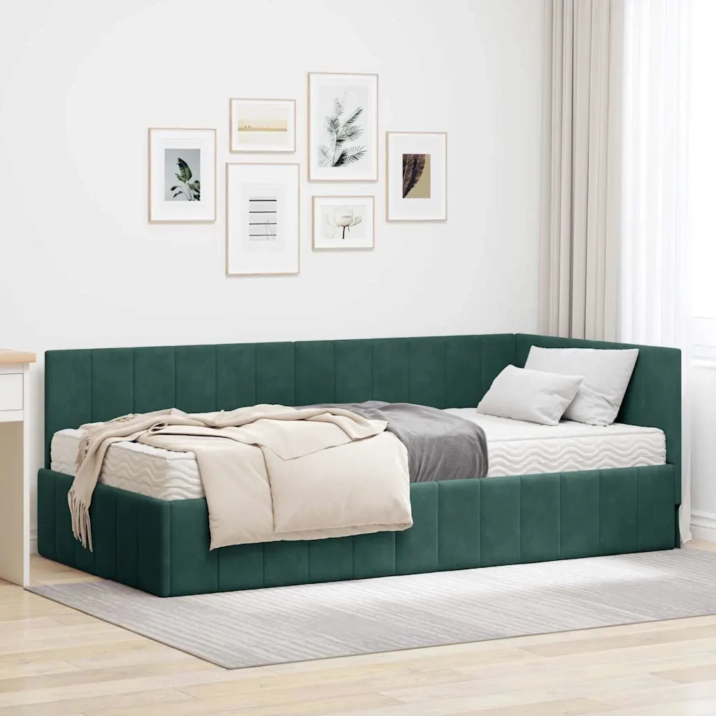 Struttura Letto Angolare con Materasso 2 pcs Verde Velluto 3393850
