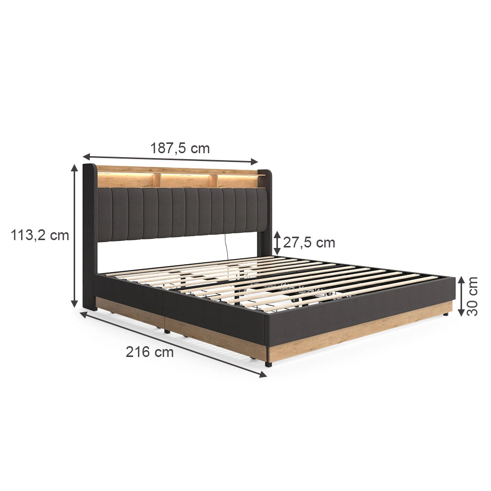 Vitalispa Letto imbottito Antracite 180x200 cm con materasso
