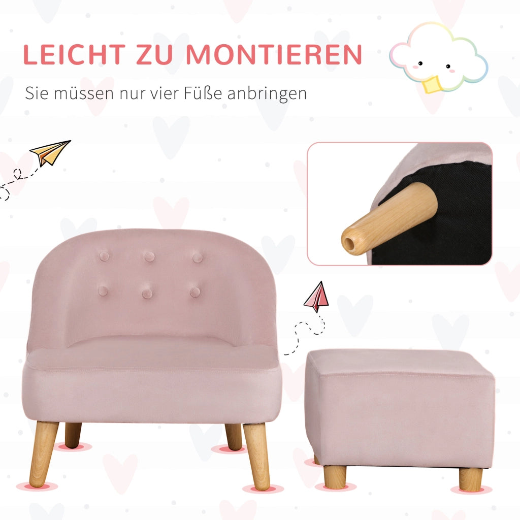 Poltrona con pouf per bambini 3-5 anni ¨C zephmum ¨C rosa velluto 51x51x50 cm
